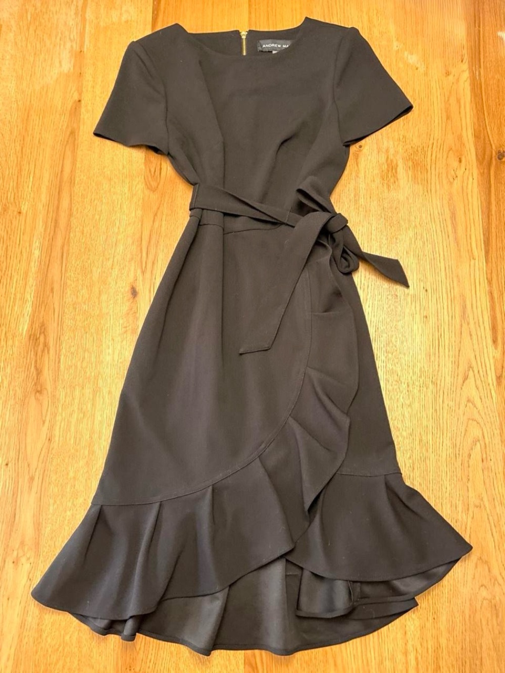 Andrew Marc Black Ruffle Wrap Dress